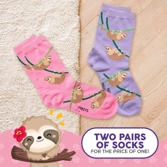 Sloth Hanging Slow Lazy Rainforest Tree Animal 2 Pairs Foozys Women's Socks - Picture 5 of 5